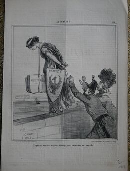 Lithografie , Karikatur , von Cham , 1855 , Nummer 409 , Preußen , Esperant encore a temps pour empecherun suicide. , Blatt 37cm x 26cm , M70 - Görlitz