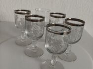 6 Stück Glas Schnapsglas, Gläser Likörgläser mit Schliff und Silberrand - Essen