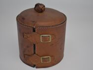 Schreibtischutensilien - Behälter aus Glas mit Leder + Ablage, Messing 1970er - Zeuthen