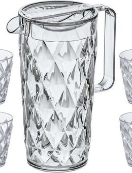 KOZIOL Kanne CRYSTAL, 1,6 l, (Set, 5-St), spülmaschinenegeeignet, 100% recycelbar, 1 Kanne 1,6L+ 4 Becher 250ml