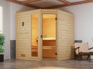 weka Sauna Massivholzsauna VALIDA Eck 2, BxTxH: 189 x 189 x 203,5 cm, 38 mm, Blockbohlen, Fensterelement, moderne Ganzglastür