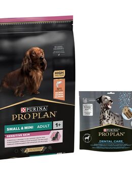 7 kg PURINA PRO PLAN Adult + 426 g Dental Care Snack für große Hunde gratis! - Small & Mini Sensitive Skin