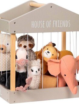 MUSTERKIND® Aufbewahrungsbox Plüschtier-Box House of Friends, warmgrau/natur, aus Holz, FSC® - schützt Wald