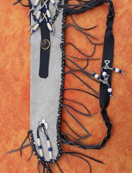 015 - Flötentasche Leder Neu - Länge ca. 56/54 cm Farbe: grau - Schiltach