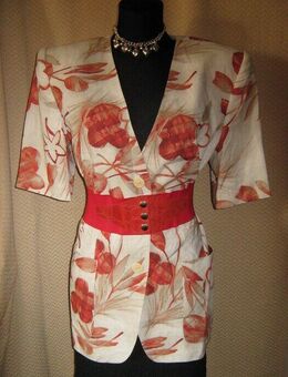 NEU * Original VINTAGE * Blumen * Blüten * Flower- Power * Kurzarm * Leinen * Anzug * Kostüm * BLAZER "VILA" Gr. 40- 42/ M * terra- zimt * cremé- beige * - Riedlingen