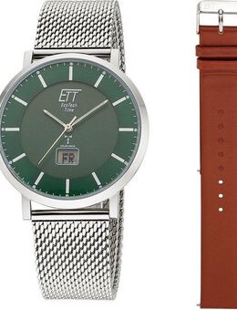 ETT Funkuhr Atacama EGS-11622-81MS, (Set, 2-tlg., mit Wechselband aus Leder), Armbanduhr, Herrenuhr, Datum, Solar, ideal auch als Geschenk