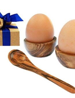 Olivenholz-erleben Eierbecher 6er Set Eierbecher PICCOLO plus 6 Eierlöffel aus Olivenholz, (Set, 12-tlg., 6x Eierbecher PICCOLO, 6x Eierlöffel), Die Eierbecher Piccolo sind stapelbar und so besonders platzsparend
