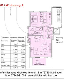 3Zi. OG mit Balkon ca. 85 m²-Wohnung 4-Kirchweg 16-79780 Stühlingen - Stühlingen