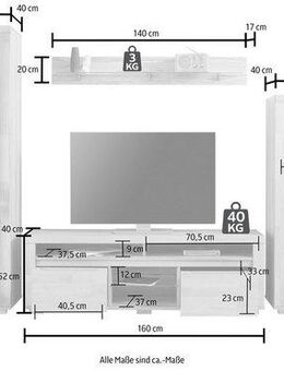 Home affaire Wohnwand Denis, (Set, 4-St), teilmassives Holz