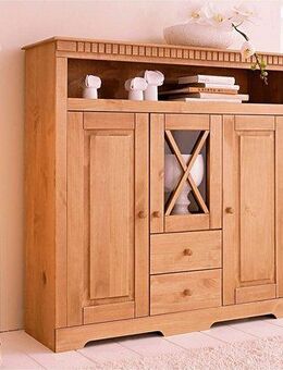 Home affaire Highboard Lisa, Stauraumschrank aus massivem Kiefernholz, mit dekorativen Fräsungen