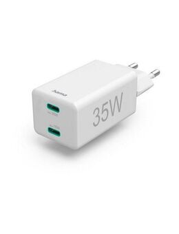 Hama Schnellladegerät, 2x USB C, PD Qualcomm®, Mini Ladegerät, 35 W, Weiß Schnelllade-Gerät