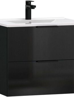 welltime Waschtisch Athen Badezimmerschrank mit Softclose Funktion WC Bad 60 cm (Set, Unterschrank und Becken), Waschplatz mit 2 Schubladen und Waschbecken Badmöbel Unterschrank