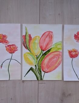 3 Unikate Aquarelle Tulpen Mohnblüten je DIN A4 handgemalt - Naumburg (Saale)