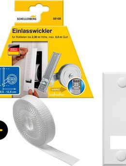 SCHELLENBERG Einlass-Gurtwickler Unterputz, inkl. Abdeckplatte weiß und Rollladengurt in grau oder weiß, Set, 1-tlg., 10,5 cm Lochabstand für das Rollladensystem Maxi