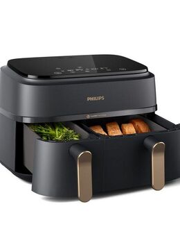 Philips Heißluftfritteuse 3000 Series NA352/00, Dual Basket Airfryer mit 9L Kapazität (3L+6L), 2750 W, RapidAir Technologie und 12 Kochfunktionen, Schwarz