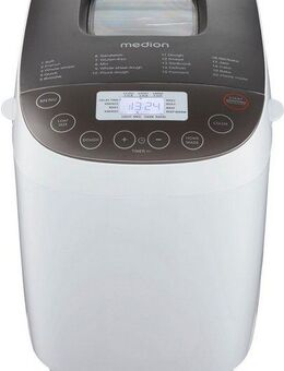 Medion® Brotbackautomat MD 12040, 20 Backprogramme, 3 Bräunungssufen, doppelter Knethaken, 20 Programme, 950 W, Bis zu 1600g Fassungsvermögen, Warmhaltefunktion, ILAG Beschichtung