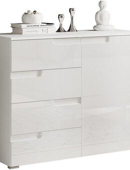 HBZ Kommode Spice weiß hochglanz, BxHxT 100x80x40 cm, Kommode mit 1 Tür, 4 Schubkästen und 1 Einlegeboden