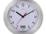 Hama Badezimmeruhr Wanduhr "Mauritius", ohne Ticken, Ø 17 cm, Silber (mit Thermometer, geräucharm)
