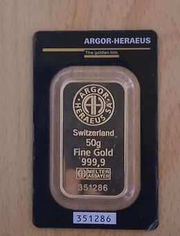 Argor Heraeus Goldbarren 50g-999/1000 Feingold - Mannheim