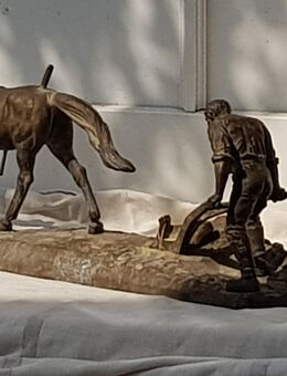 Statur Skulptur Bronze Pferd Pflug Acker Bauer Alt Antik Kunst 6kg - Havelaue