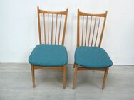 Zwei 60er Stühle Sprossen Stühle, Stablehne Buche mit Petrol Polsterung Mid Century Modern - Sinzig