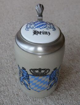 Bierkrug Namenskrug Heinz 0,5 l Staffel mit Zinndeckel - Niddatal