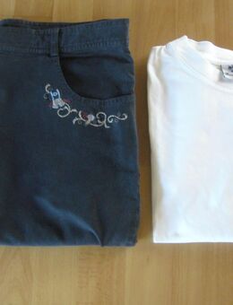 Damenhose - Stretch Jeans - Dunkelblau - Shirt weiß - XL -XXL - Halbemond