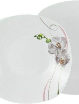 CreaTable Tafelservice Square Orchidee, Tafel-Service 12-tlg (12-tlg), 6 Personen, Porzellan, Fotorealistische Darstellung
