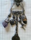 Alter Charivari gestempelt 835 Silber-.-Rockanstecker mit Grandl, Tracht-5 Anhänger- in 80686