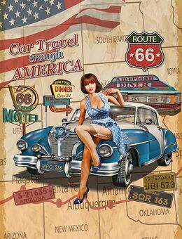 Hochwertiges Blechschild Route 66 Pin Up Girl Car Travel USA 20x30 cm - Hamburg