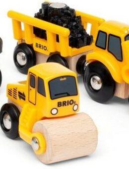 BRIO® Spielzeug-Eisenbahn Baustellenfahrzeuge, (Set, 3-tlg), Kipper, Walze und Bagger m. Anhänger, FSC® - schützt Wald