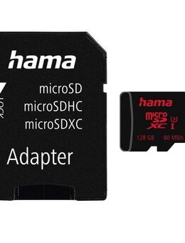 Hama microSD Karte, Memory Pro 4K, +Adapter/Foto, UHS Speed C3 UHS-I 80MB/s Speicherkarte (128 GB, Video Speed Class 30 (V30)/UHS Speed Class 3 (U3), 80 MB/s Lesegeschwindigkeit)