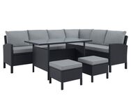 KONIFERA Gartenlounge-Set Manhatten, Gartenmöbel Set, (Set, 18-tlg., Ecklounge, Tisch 66x120x74 cm, 2 Hocker, inkl. Auflagen), Stahl/Polyrattan