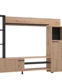 INOSIGN Wohnwand Retimno, inkl. Highboard, TV-Board, Standregal und Wandregal, (Komplett-Set, 4-St), 208 cm, Trendfarben, mit dekorativen schwarzen Streifen, TV bis 58'