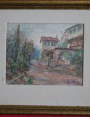 Aquarell , Landschaft mit Gehöft ,Künstlermonogramm R.W. (Rose Döner geb. Weimer) 09, 1909 in 02828