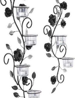 Home affaire Wandkerzenhalter Blumenranke, schwarz (2er-Set), Landhaus, Metall, Glas, schwarz antik