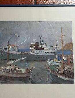 Aquarell „Santorini“ Metallrahmen, 36x34 (Foto 27x22) - Olching