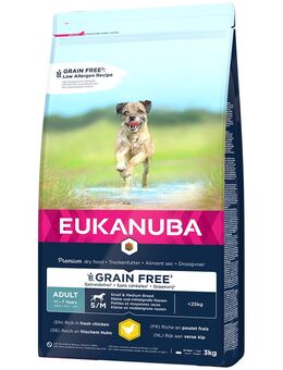 Eukanuba Grain Free Adult Small / Medium Breed Huhn - 3 kg