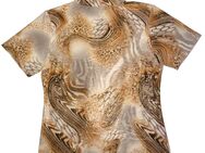 Bluse Top Shirt L-XL/ 40-42 Viskose-Polyester Animalprint Beige-Braun Goldstreifen Stehkragen - Lübeck