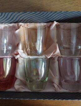 Alte Schnapsgläser Pinnchen Vintage Orginalkarton Pastellfarben - Aßling
