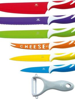 KING Messer-Set FRUTI (Set, 6-tlg., arbenfroher Farbmix, mit Käsemesser), inklusive Schäler und mit speziellem Käsemesser