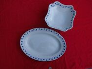Annaburg Schiras Musterschutz Keramik weiß-blau: Schüssel eckig 20 cm +Platte oval 35 cm DDR Vintage zus. 9,- - Flensburg