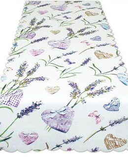 Delindo Lifestyle Mitteldecke LAVENDEL + HERZ, Strukturgewebe, bedruckt