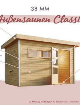 Karibu Saunahaus »Armin 3« naturbelassen, BxTxH: 276 x 276 x 231,5 cm, 38 mm, in verschiedenen Ausführungen erhältlich, Ofen 9 KW externe Strg easy