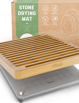 Geschirr Abtropfmatte aus Diatomitstein, Bambus 40 x 30cm ✮NEU✮ - Dresden