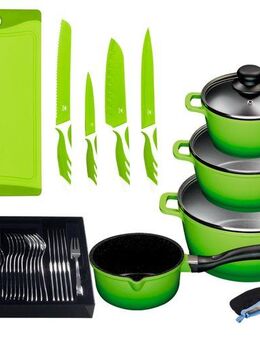 KING Topf-Set »ALUGUSS« Aluminiumguss, Induktion, Antihaftbeschichtung, Aluminiumguss (Set, 43-tlg., 3 Töpfe, 1 Stieltopf, 3 Glasdeckel), inkl. 4 Küchenmesser, 1 Schneidebrett, 1 Besteck-Set + Etui