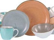 CreaTable Kombiservice Geschirr-Set VINTAGE NATURE (16-tlg), 4 Personen, Porzellan, Service, handgemalt, gesprenkelt, 16 Teile, für 4 Personen