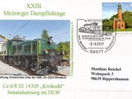 BRD: 02.09.2017, "XXIII. Meininger Dampfloktage", Ganzstück, Sonderstempel "Krokodil Ce 6/8 III 14305", echt gelaufen - Brandenburg (Havel)