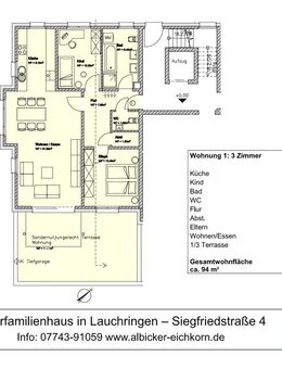 3 Zi. EG mit Terrasse ca. 94 m² - Wohnung 1 - Siegfriedstr. 4, 79787 Lauchringen - Neubau - Lauchringen