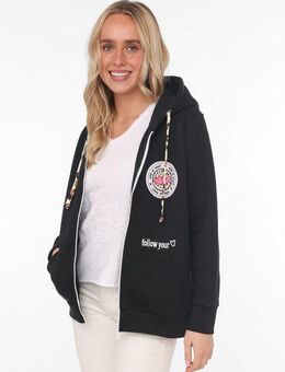 Zwillingsherz Kapuzensweatjacke Leo-Details, Langarm, Reißverschluss, Baumwollmischung